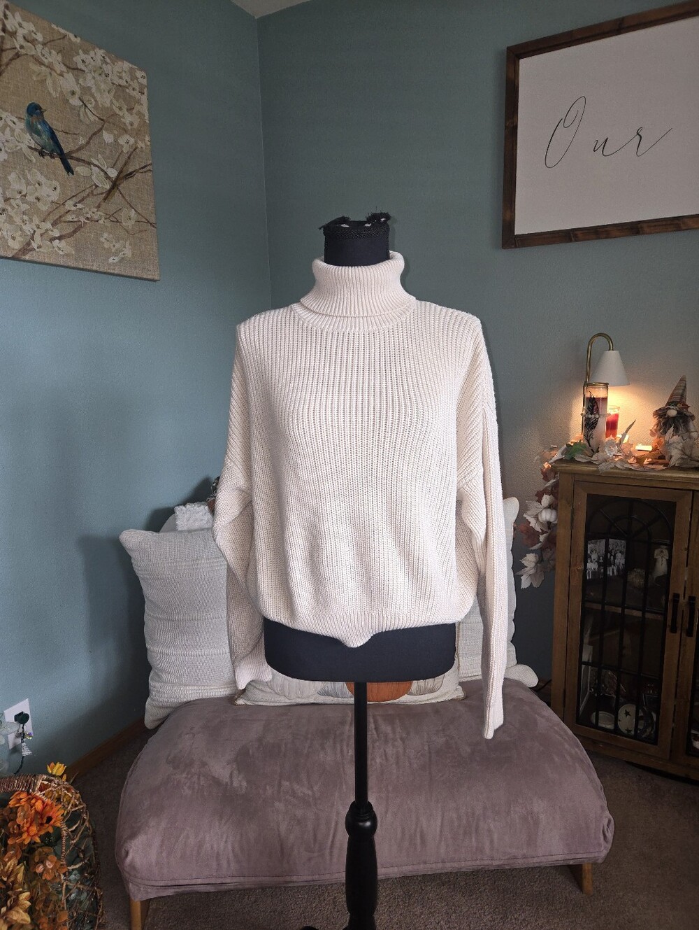 Brandy Melville Cream Ribbed Turtleneck Sweater